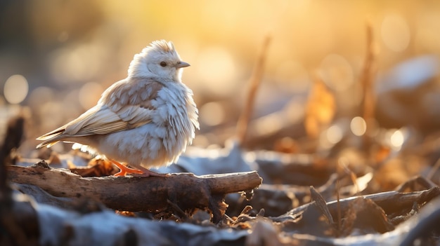 Uccello bianco a terra nella foresta invernale Scena della fauna selvatica dalla natura