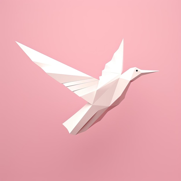 uccello bianco origami su sfondo rosa