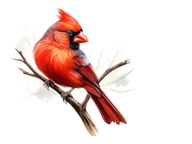 Uccello cardinale settentrionale sul ramo uno sfondo bianco Uccelli Animali selvatici Illustrazione Generativa AI