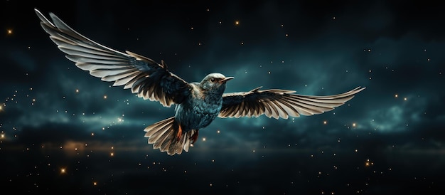 uccello che vola nel cielo notturno con le stelle di notte