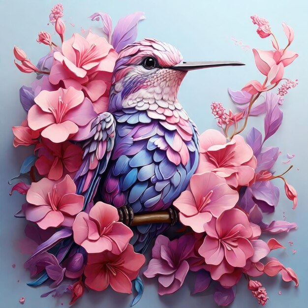 uccello colibrì in colori rosa-blu lilac