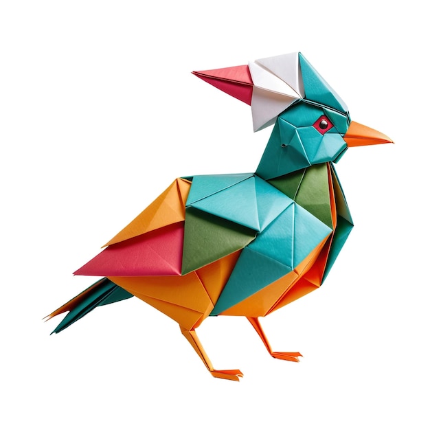 Uccello colorato in stile origami fatto di carta artigianale