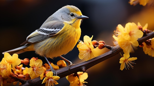 Uccello con fiori gialli semi di colza