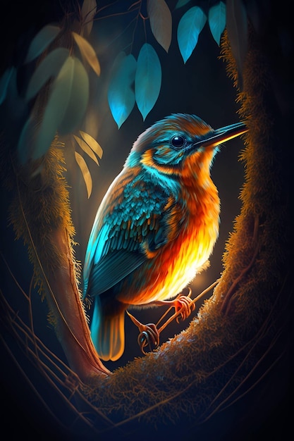 Uccello credibile seduto in un ramo natura foresta uccello pieno artis