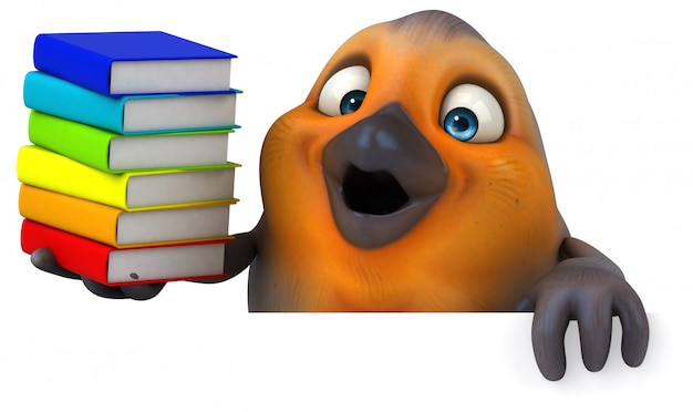 Uccello divertente con libri