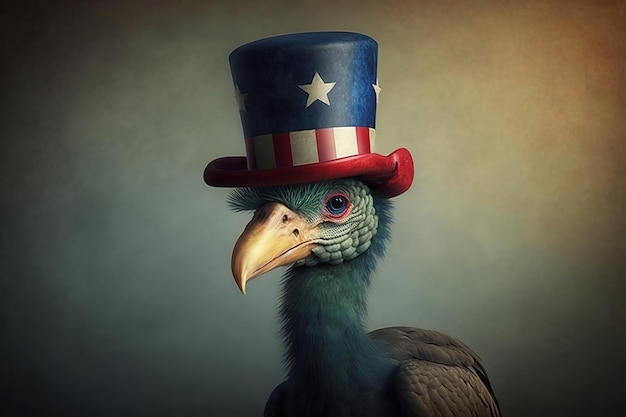 Uccello Dodo con piume verdi con un cappello in testa IA generativa