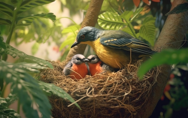 Uccello madre con bambini