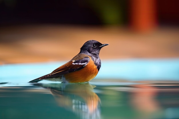 Uccello maschio codirosso in piscina i suoi colori brillanti brillanti creati con intelligenza artificiale generativa