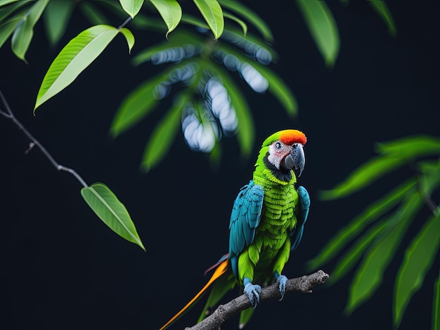 uccello pappagallo sull'albero nella foresta