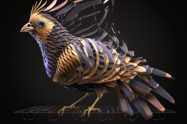 Uccello reale in gabbia le sue piume lucide e lucenti