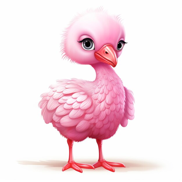 uccello rosa dei cartoni animati con occhi grandi e un becco rosa generativo ai