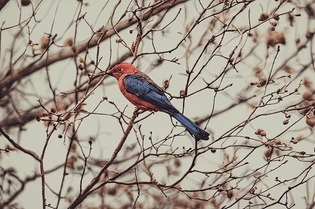 uccello rosso su un albero ramoscello rosso appoggiato sul ramo