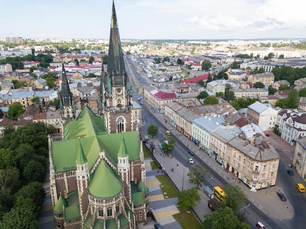 Ucraina Lviv centro città vecchia architettura drone foto vista a volo d'uccello