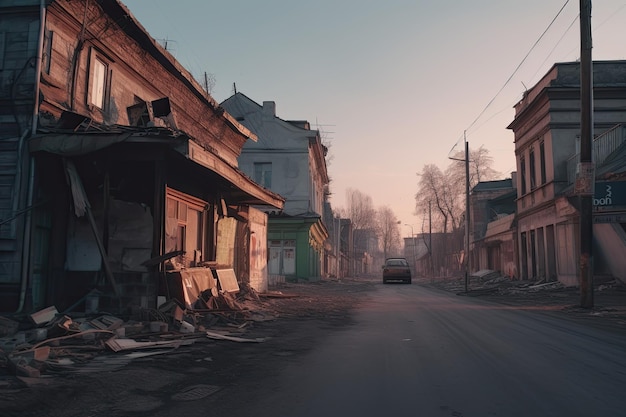 Ucraina strada con luci rosse la sera
