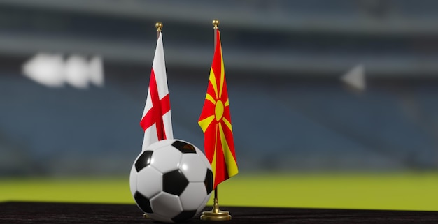 UEFA EURO 2024 Calcio Inghilterra vs Macedonia del Nord Campionato Europeo Qualificazione Inghilterra e Macedonia del Nord con pallone da calcio lavoro 3d Yerevan Armenia 2023 28 marzo