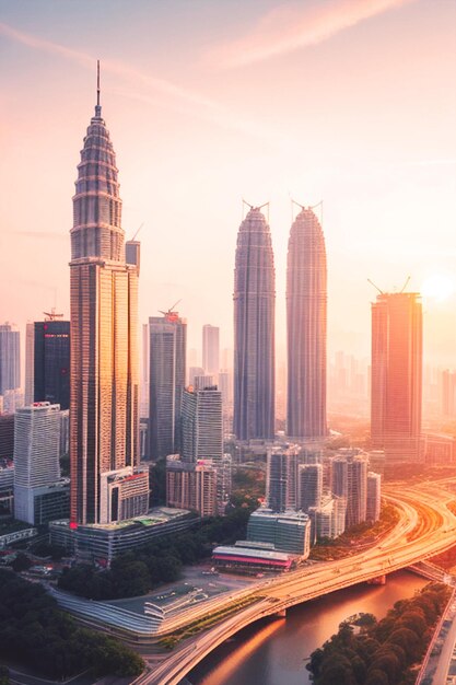 Ufficio aziendale Edificio con auto e cielo tramonto 8k