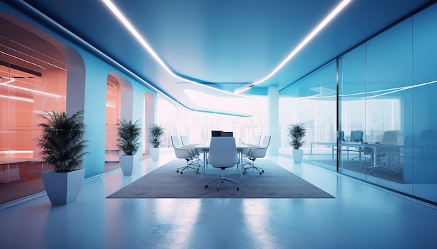 Ufficio futuristico design moderno servizio fotografico interno creativo creato con intelligenza artificiale generativa