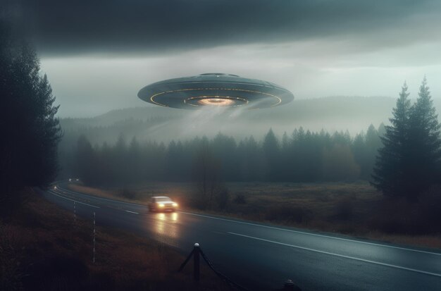 UFO che sorvola la strada