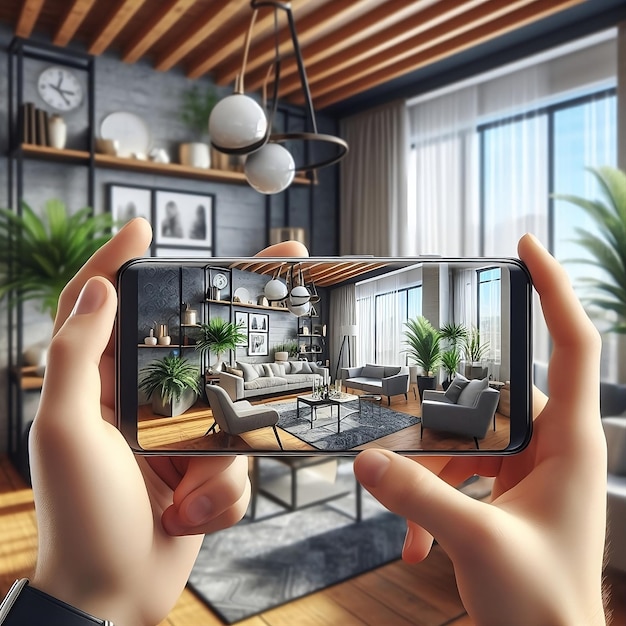 Ultra moderno design d'interni 3D Rendering di lusso decorato sala da pranzo amp soggiorno Mobile Capture