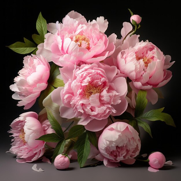 Ultra-realistico 4k Peony Arrangement Arte digitale su sfondo bianco