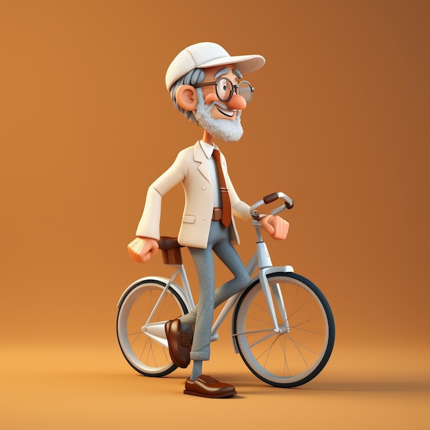 Umano del fumetto 3d con la bicicletta