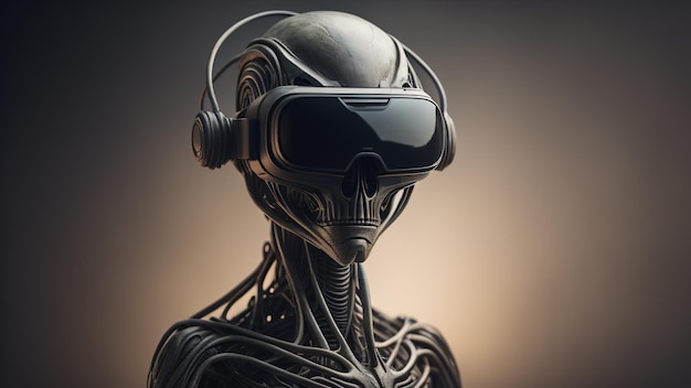 Umanoide alieno con occhiali VR IA generativa