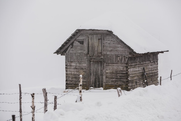 Un'abbondante nevicata nei Carpazi romeni nel villaggio di Sirnea,