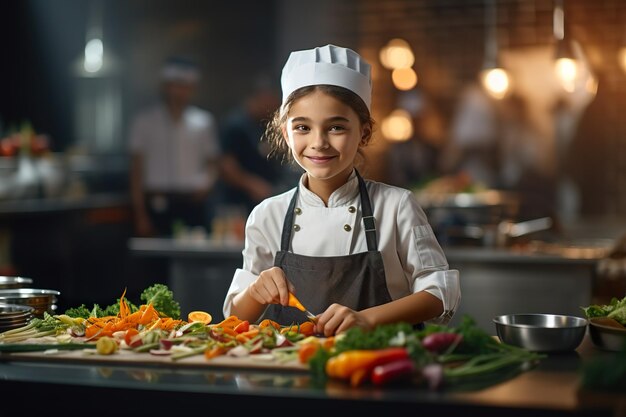 Un abile chef in cucina prepara con cura un piatto gourmet ai generativo