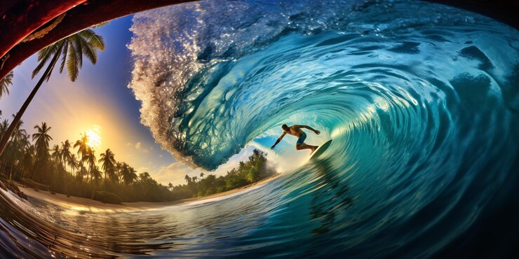 Un abile surfista scolpisce l'onda alle Maldive con mosse audaci sopra e sotto la superficie