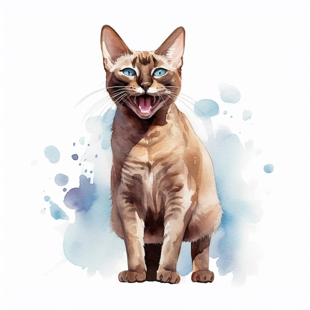 Un acquerello di un gatto con gli occhi azzurri