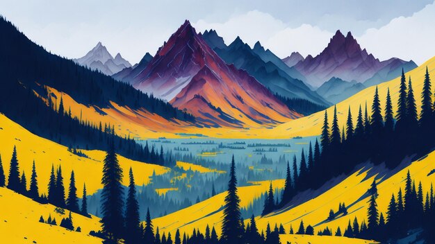 Un acquerello paesaggio contemporaneo del colorato Colorado Il concetto di viaggio e turismo