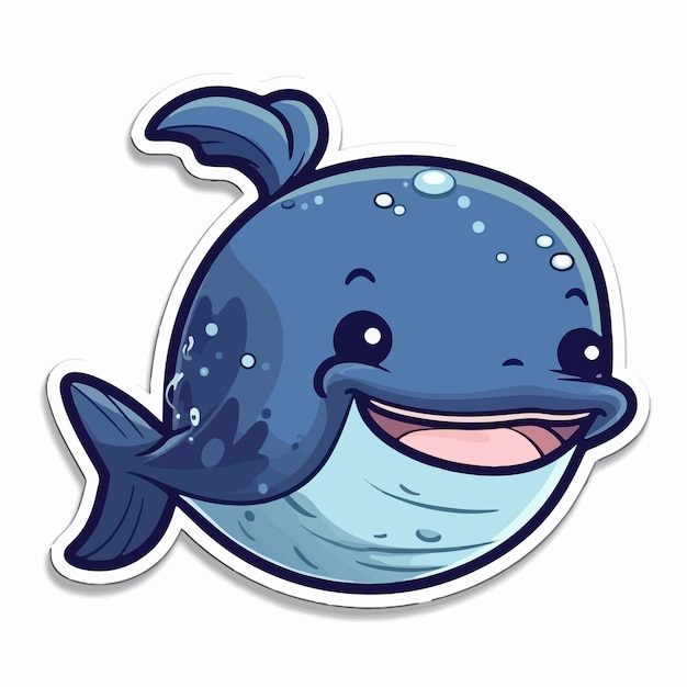 Un adesivo balena blu con un grande sorriso sul viso.
