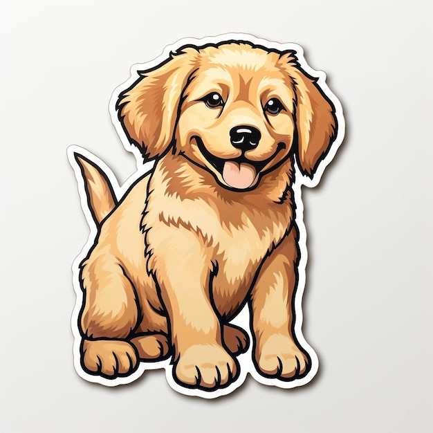 Un adesivo di un cane con l'immagine di un cucciolo con la parola cane sopra.