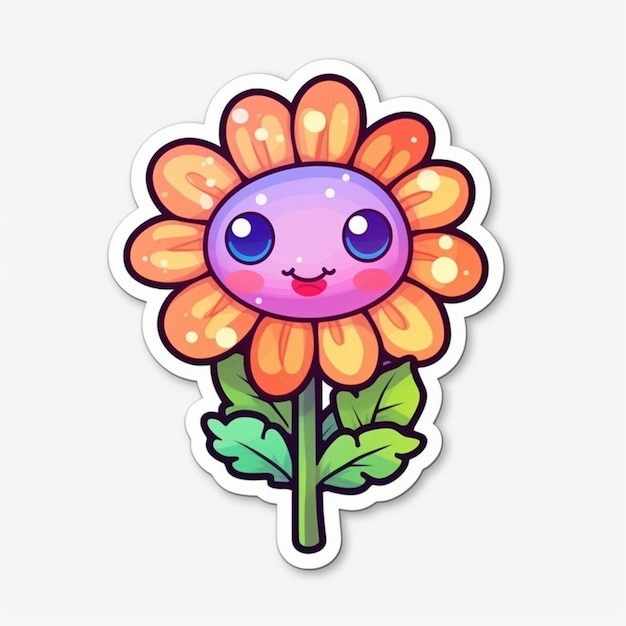 Un adesivo di un fiore carino con una faccina sorridente.