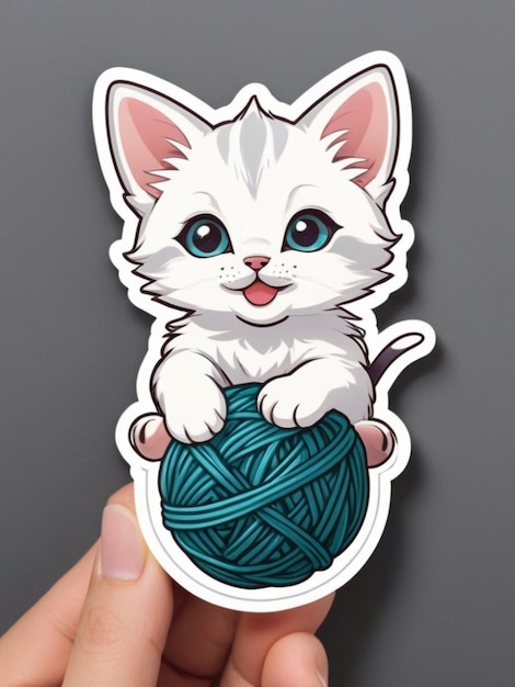 un adesivo di un gattino carino che gioca con una palla