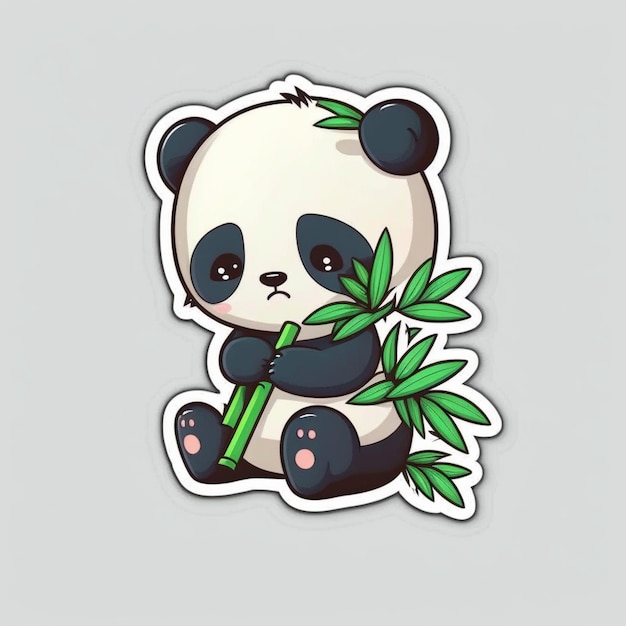 Un adesivo di un panda con foglie verdi su cui è scritto " panda ".