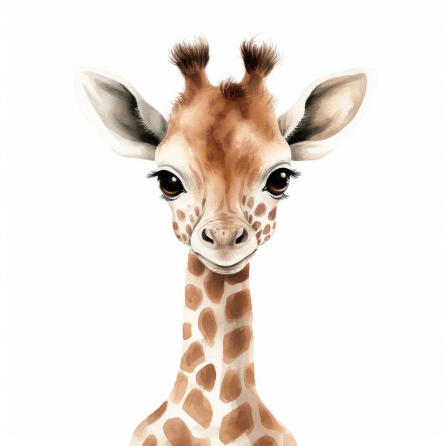 Un adorabile bambino giraffa Un'adorabile creazione di cartoni animati su una tela bianca