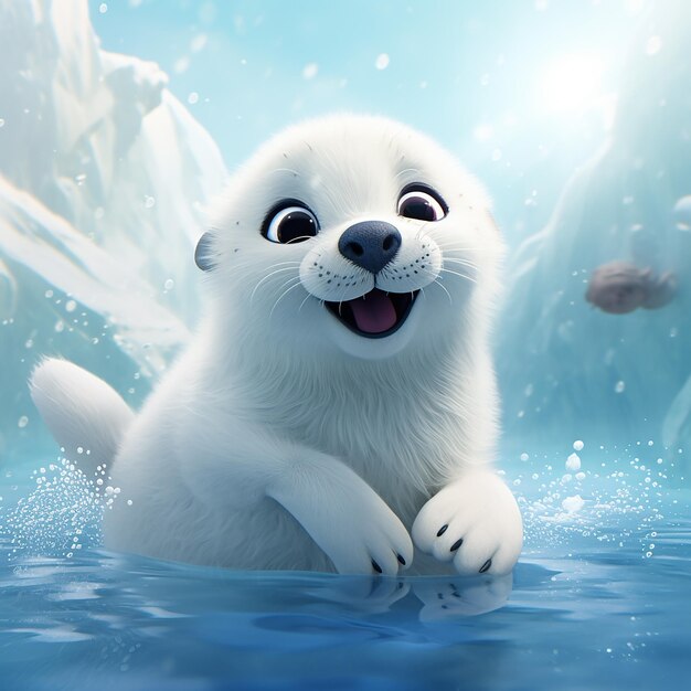 Un adorabile cucciolo di foca in ghiaccio che si diverte
