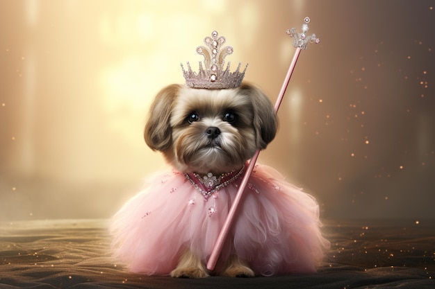 Un adorabile cucciolo di Shih Tzu con un abito da principessa con 00614 02