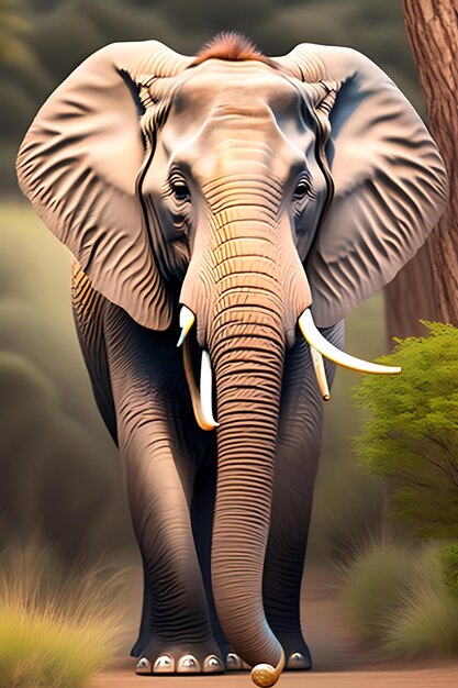 Un adorabile elefante africano in habitat naturale Opere d'arte digitali