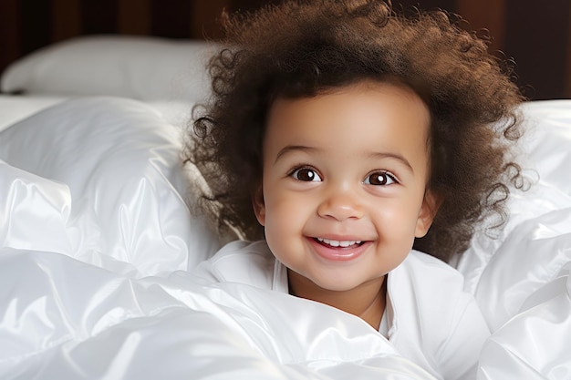 Un'adorabile ragazza afroamericana a letto.