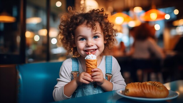 Un adorabile ragazzino caucasico che si gode qualcosa di dolce Ai generativo