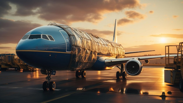 un aereo cargo che carica merci all'aeroporto