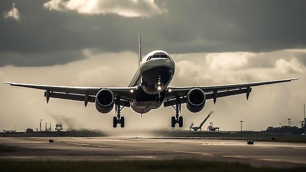 Un aereo che decolla da una pista