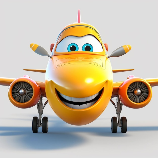 Un aereo dei cartoni animati con un sorriso sul naso