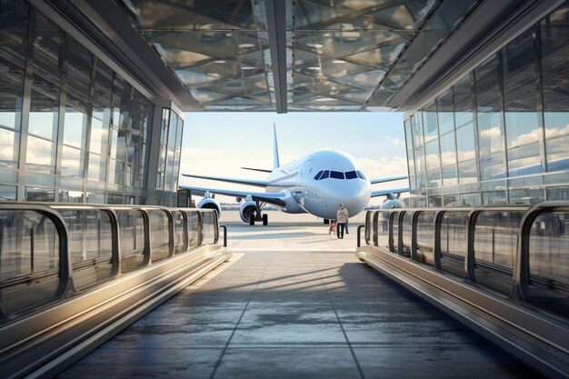 Un aereo è parcheggiato all'aeroporto e il cielo è blu.