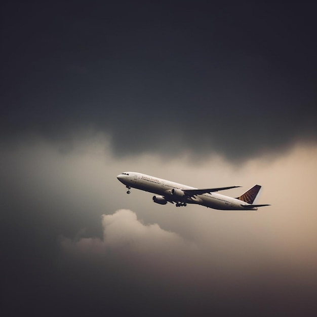 Un aereo sta volando nel cielo con la scritta "aeroplano" sul fondo.