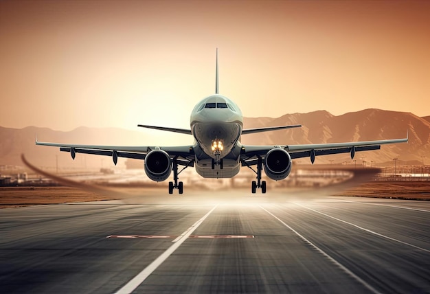 un aeroplano sta sorvolando una pista da corsa nello stile di un paesaggio sereno