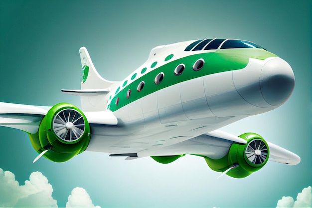 Un aeroplano verde e bianco con la scritta "air" sul lato.