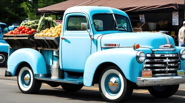 Un affascinante camion d'epoca blu.